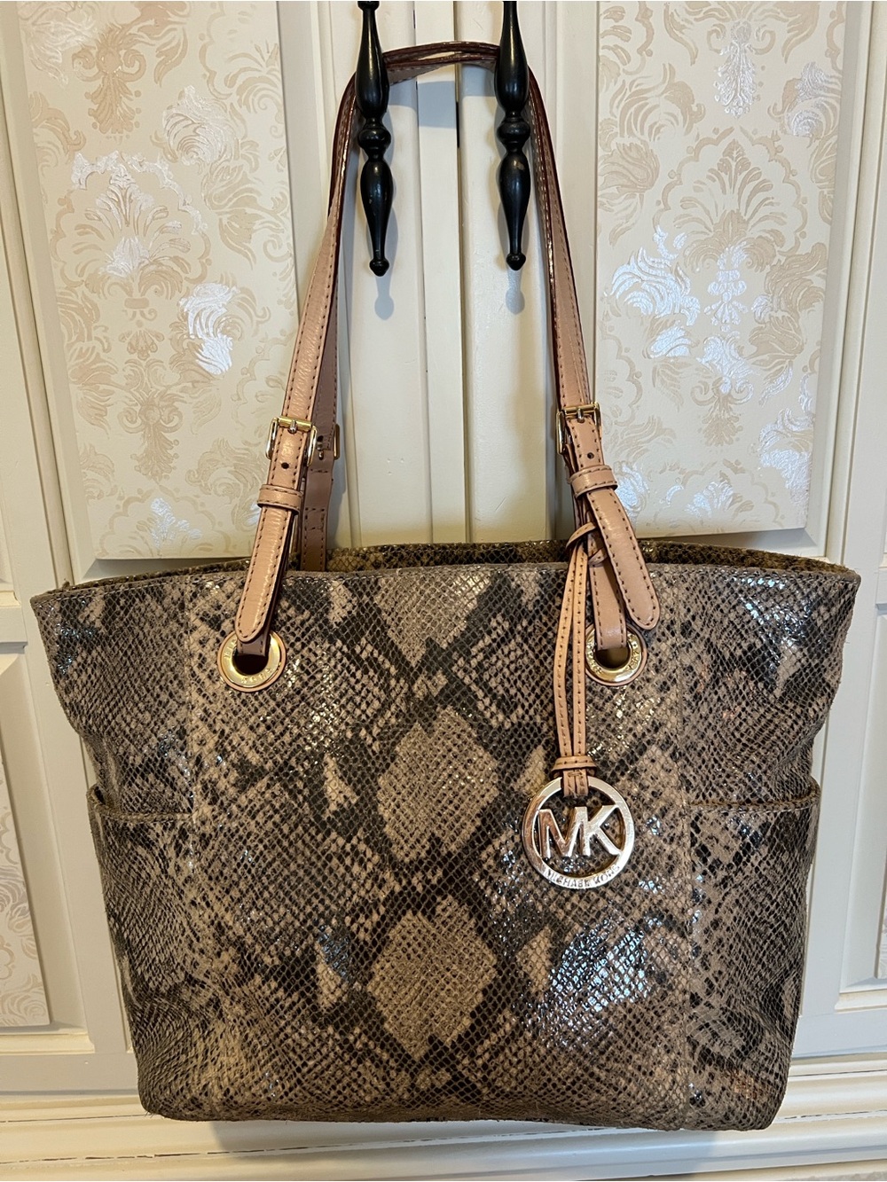 Michael Kors Jet Set Snake-Print Tote Bag Purse